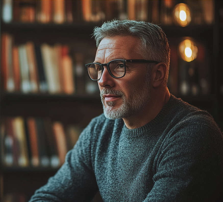 A mature man attending a book club meeting in a library | Source: no source