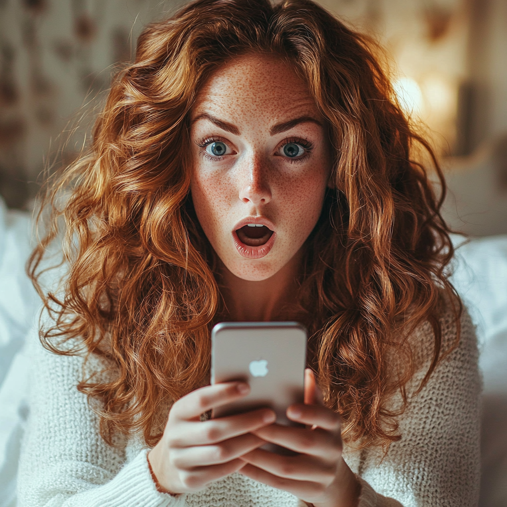 A shocked woman holding a phone | Source: No source