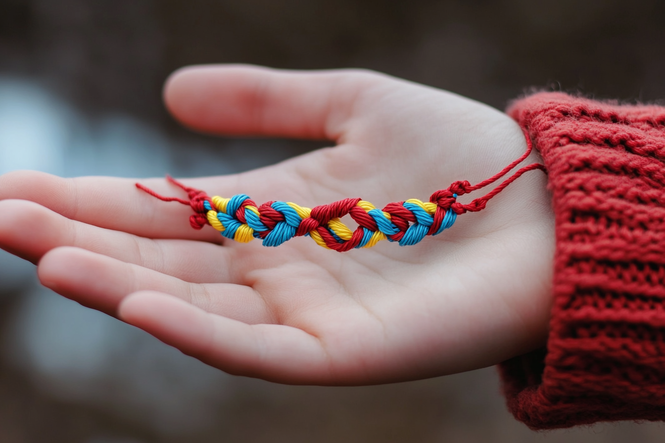 A woman holding a friendship bracelet | Source: no source