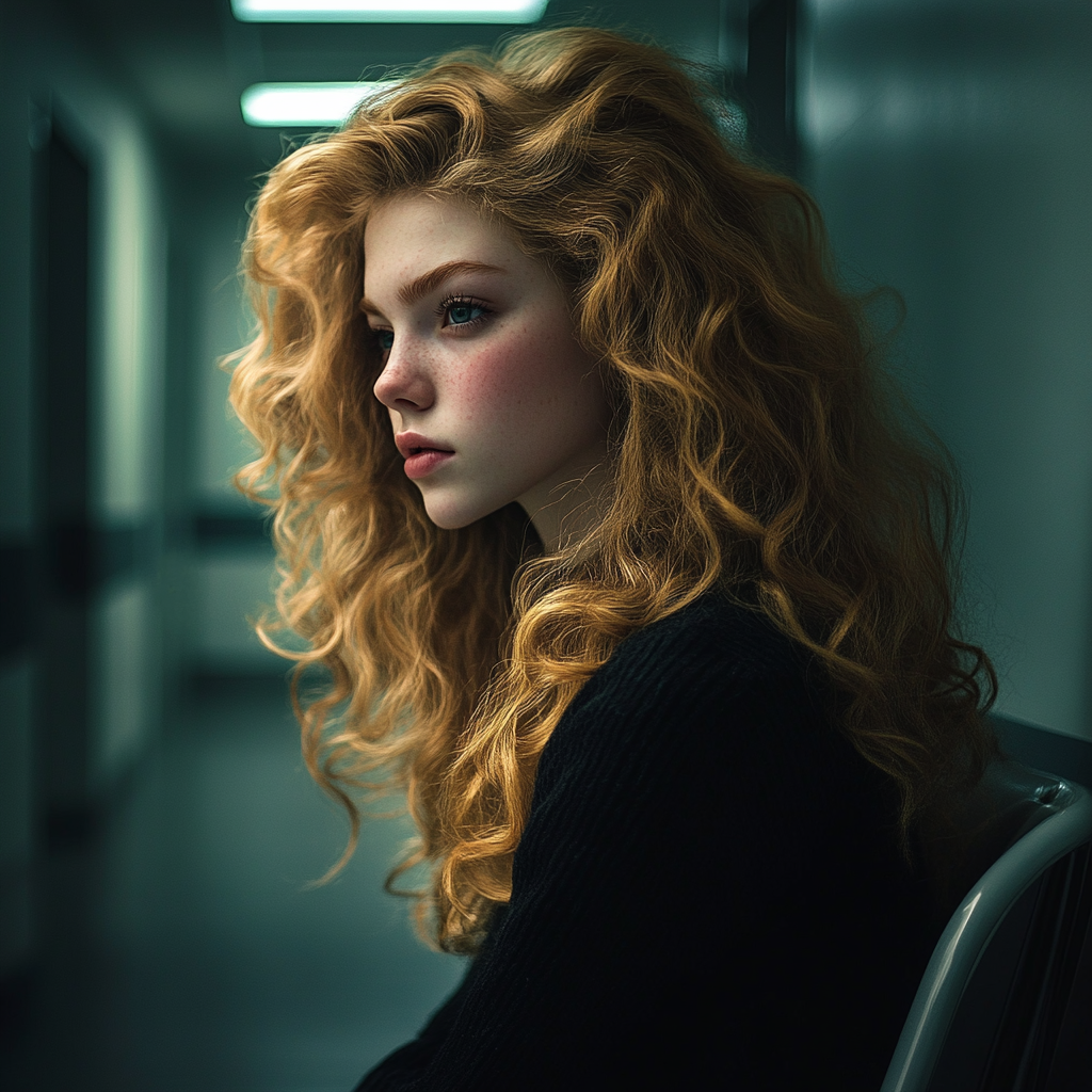 A sad woman sitting in a hospital corridor | Source: no source
