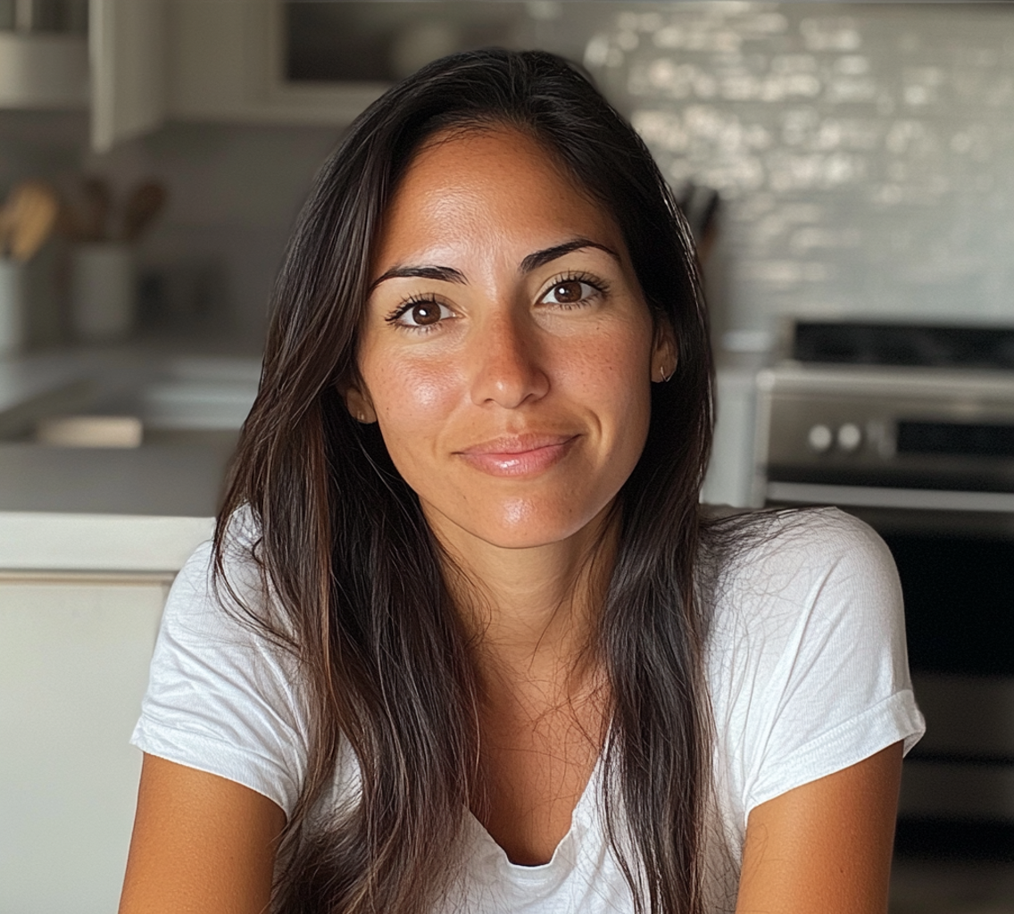 A woman sitting at a kitchen counter | Source: no source
