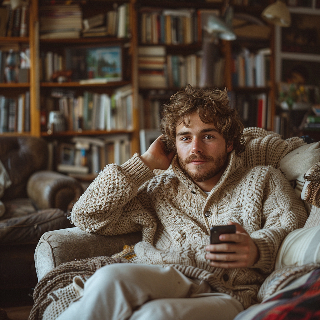 A man with his phone on his couch | Source: no source
