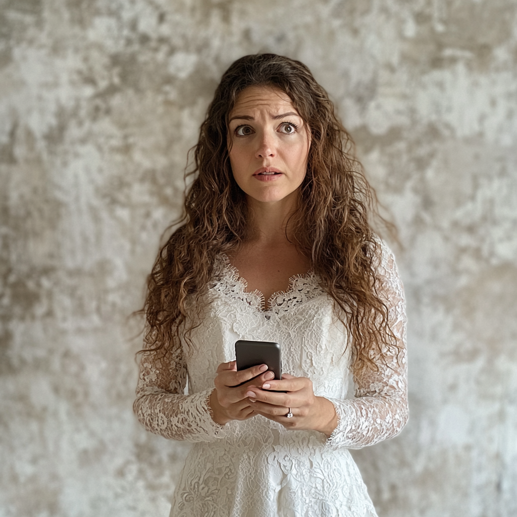 A bride holding her phone | Source: no source
