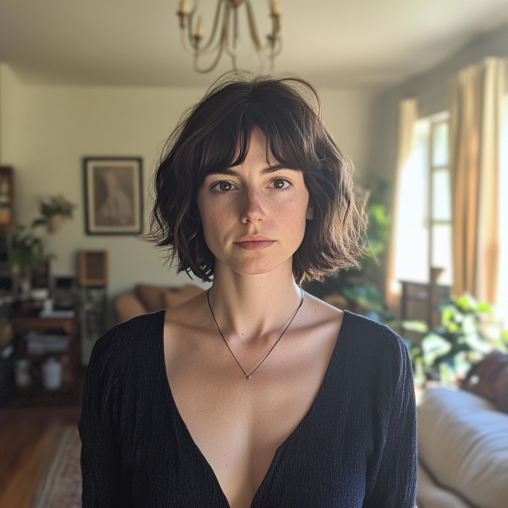 A woman standing in a living room | Source: No source