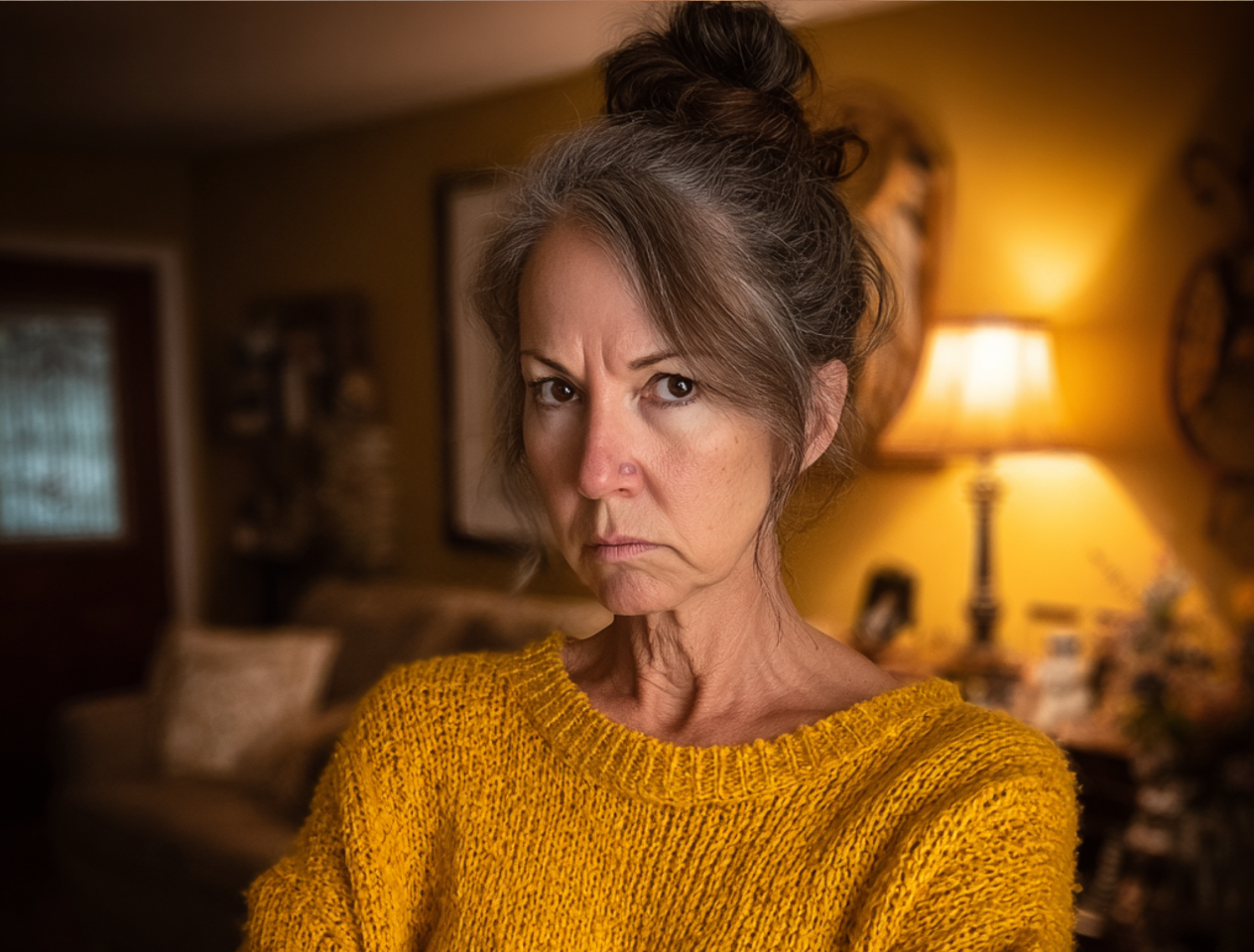 An angry older woman standing in a living room | Source: no source