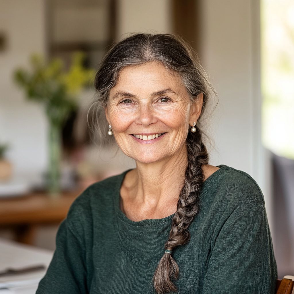 A smiling woman sitting at a table | Source: no source