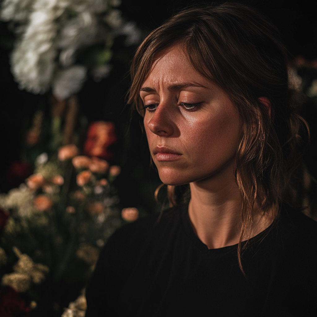 Emotional woman at her dad's funeral | Source: No source