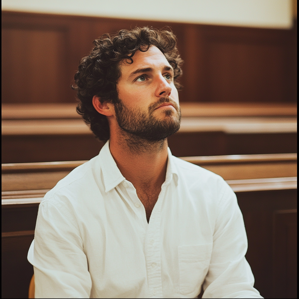 A man sitting in a courtroom | Source: no source