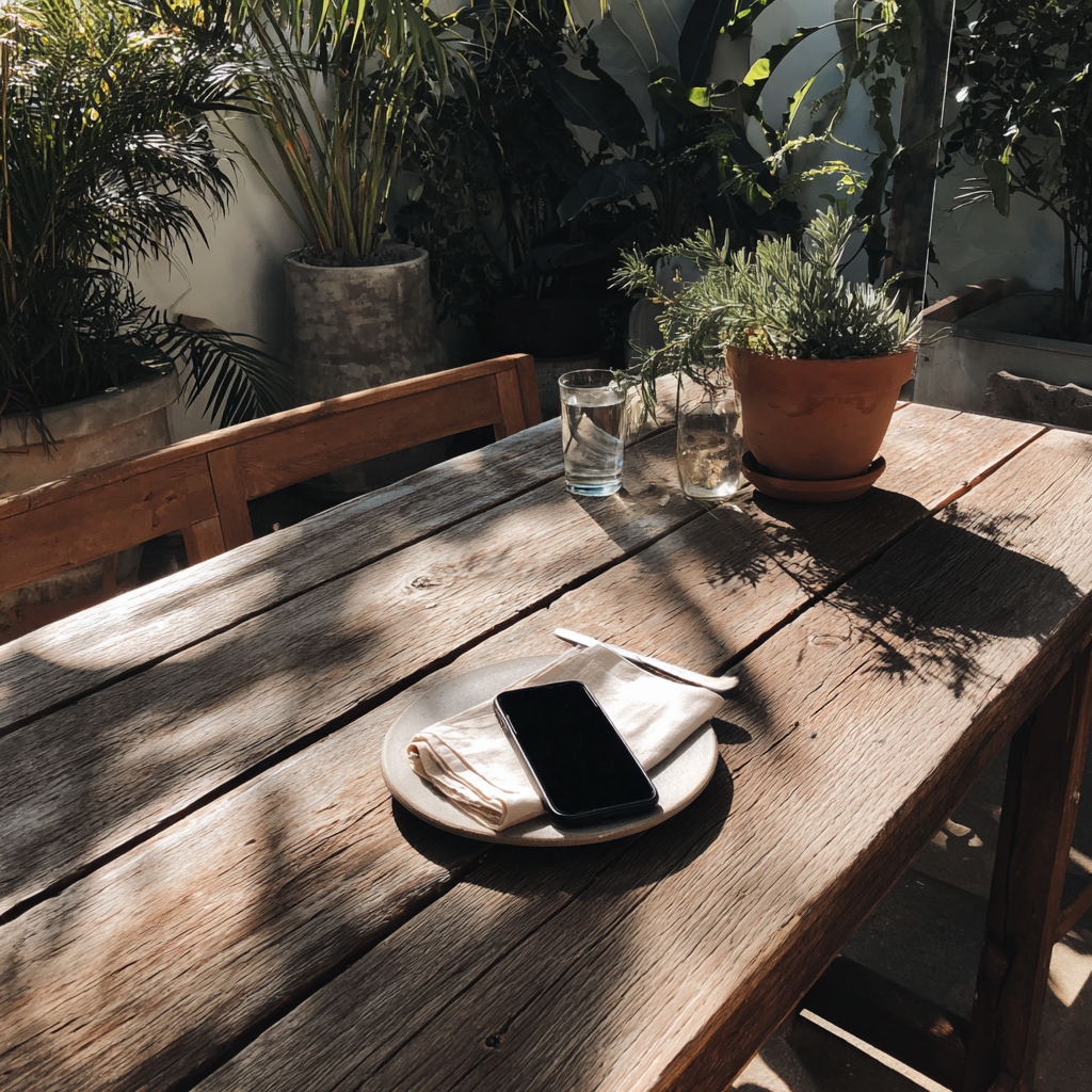 A cellphone on an outdoor table | Source: No source