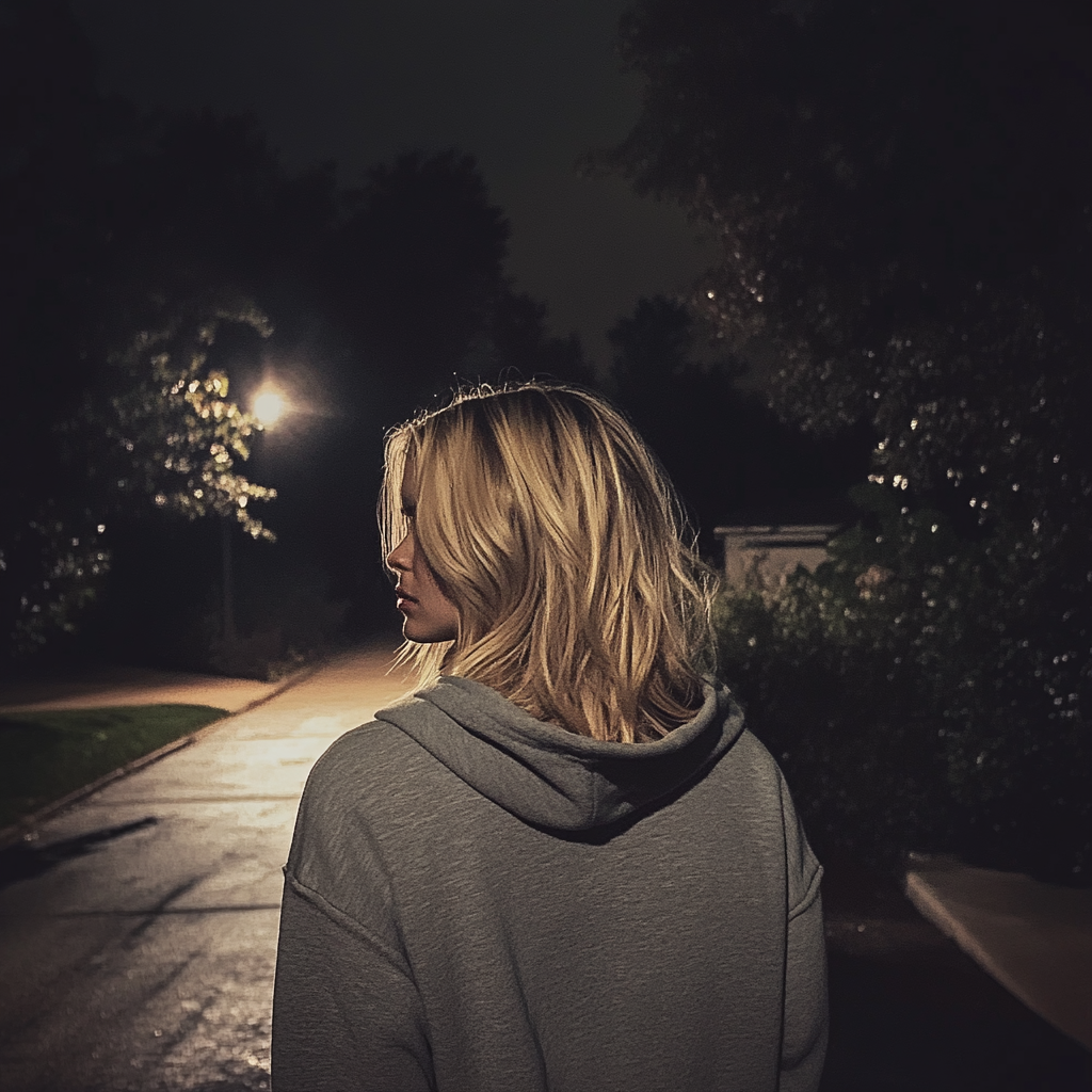 A woman walking down a driveway | Source: No source