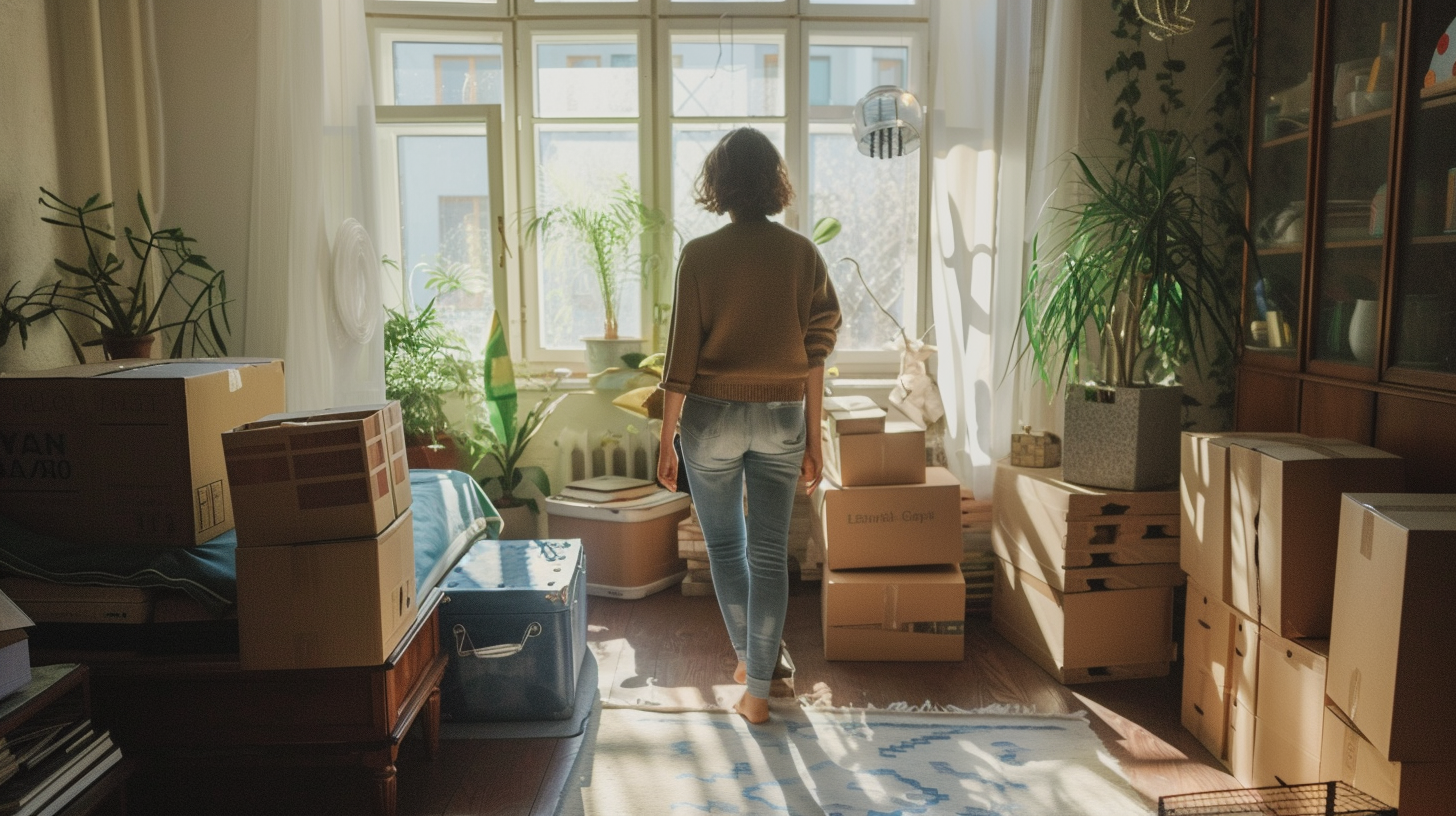 A woman surrounded by boxes | Source: No source