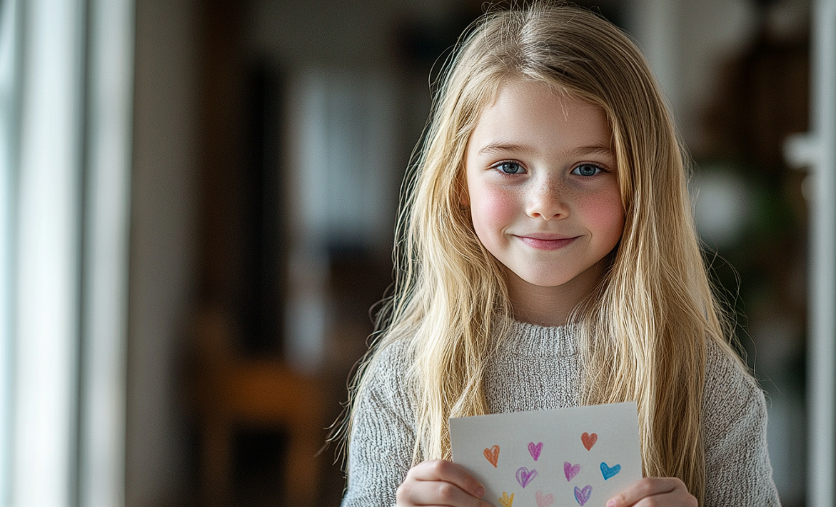 A girl holding a card | Source: no source