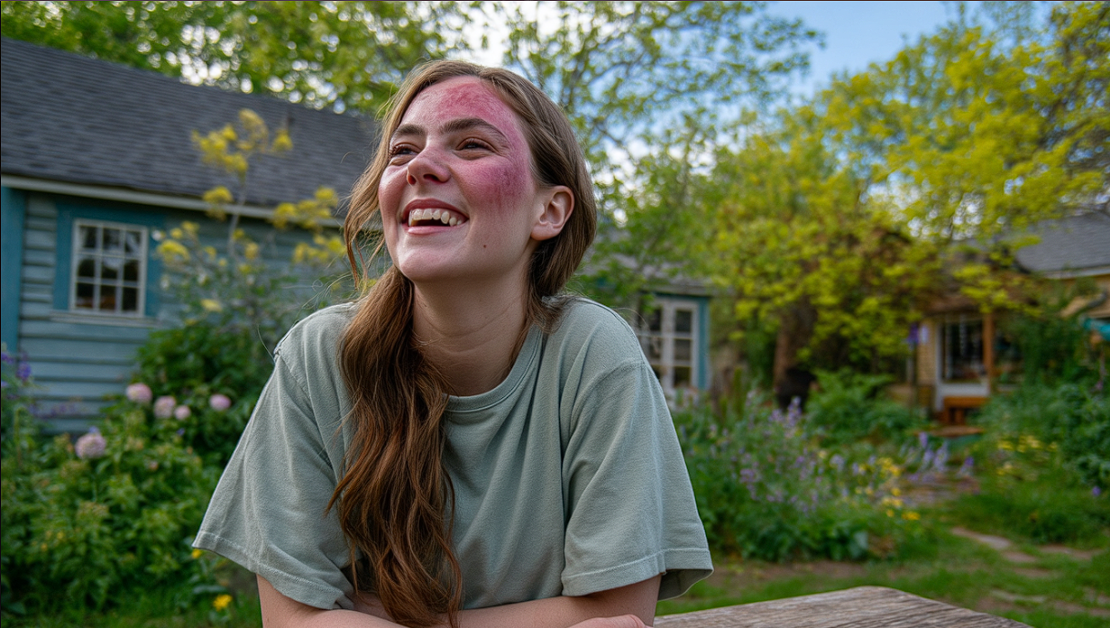 A teen girl seated at a picnic table laughing | Source: No source