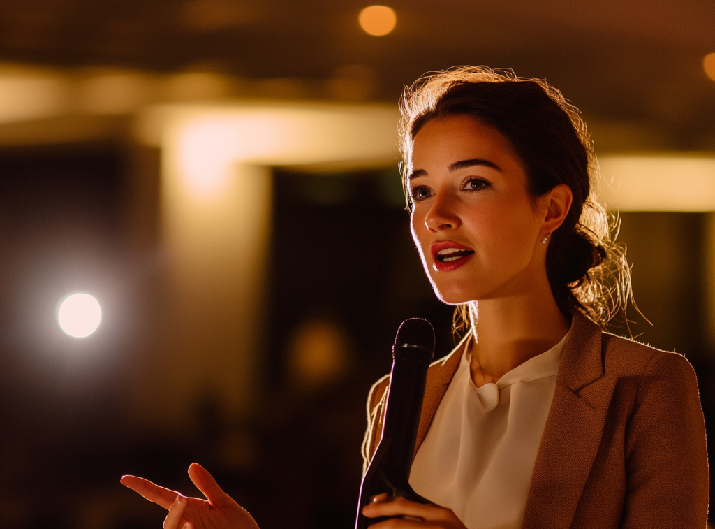 Woman doing a presentation during a company event | Source: No source