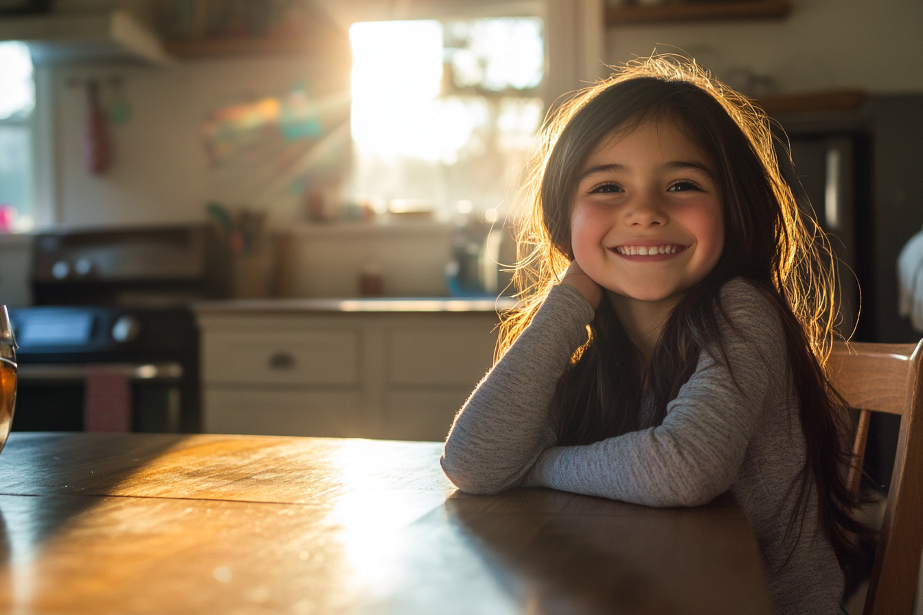 A happy girl in a kitchen | Source: No source