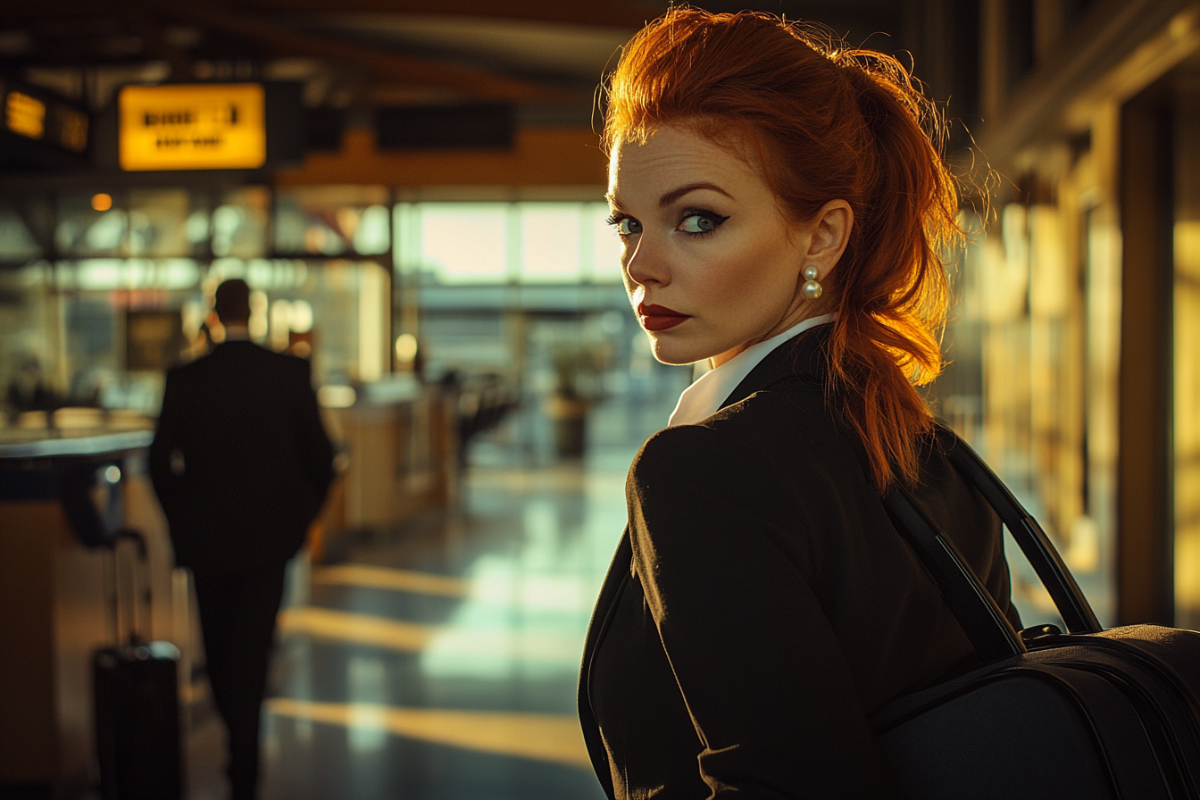 Woman in her 40s looking busy walking through an airport going on a business trip | Source: no source