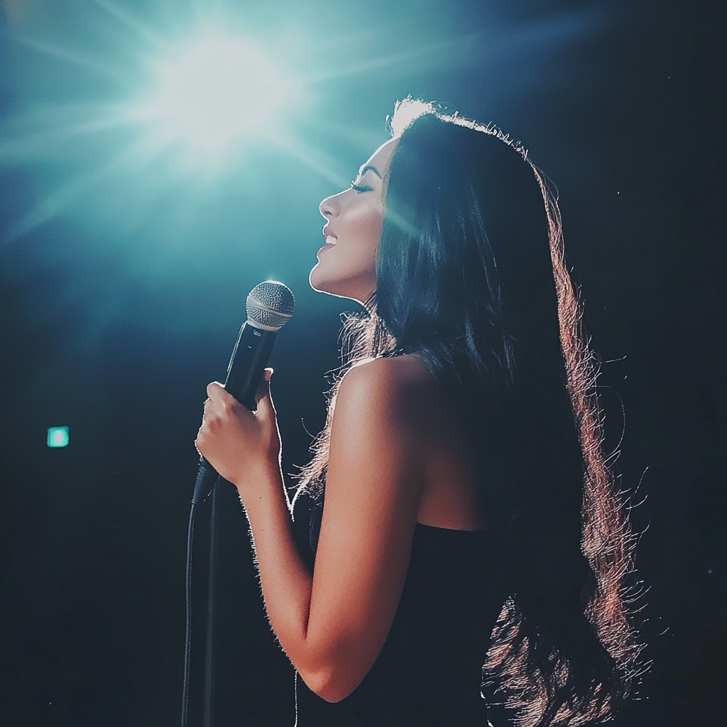 A woman holding a microphone | Source: No source