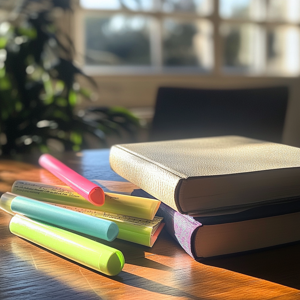 Books and highlighters on a table | Source: no source