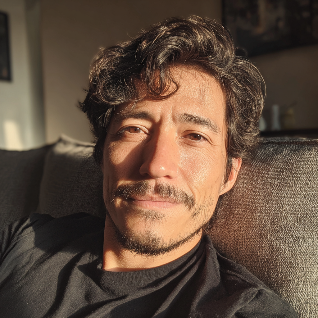 A man sitting on a couch and smiling gently | Source: no source
