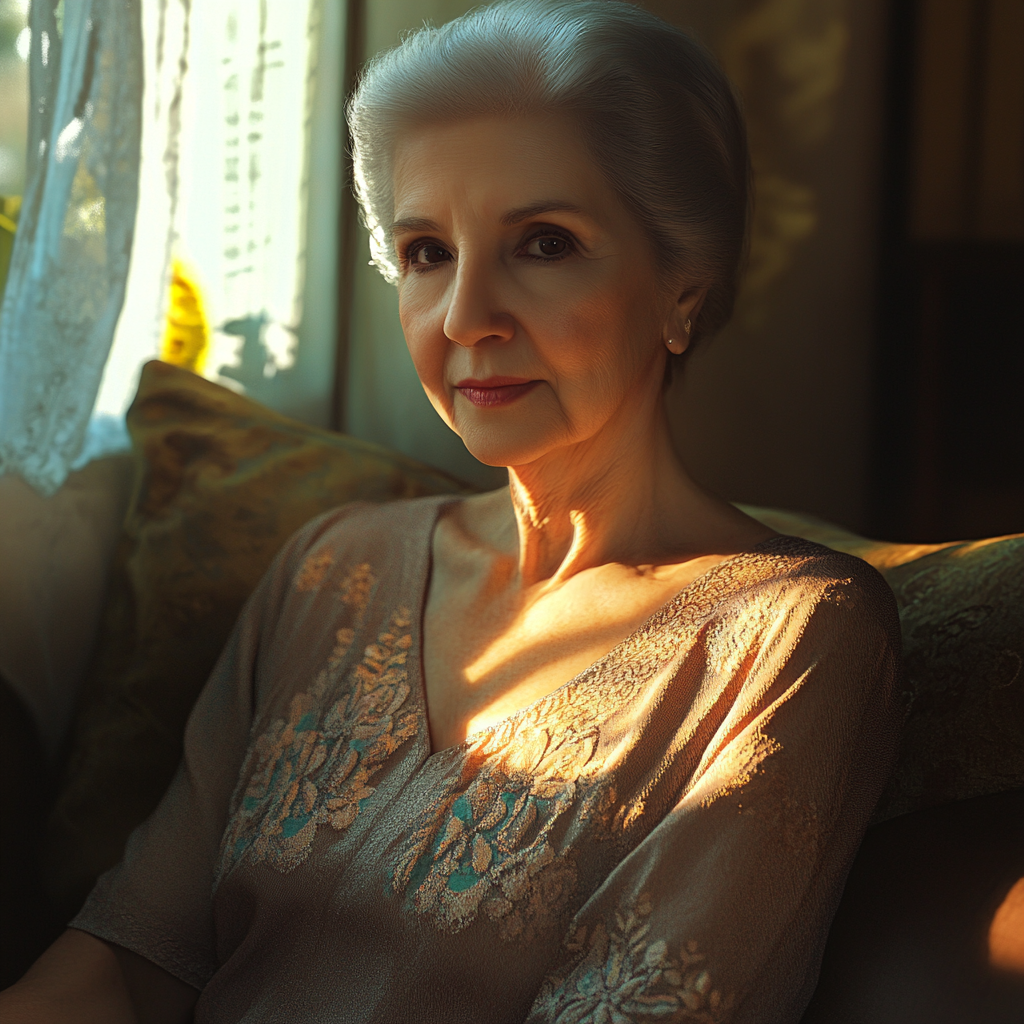 An older woman sitting on a couch | Source: No source