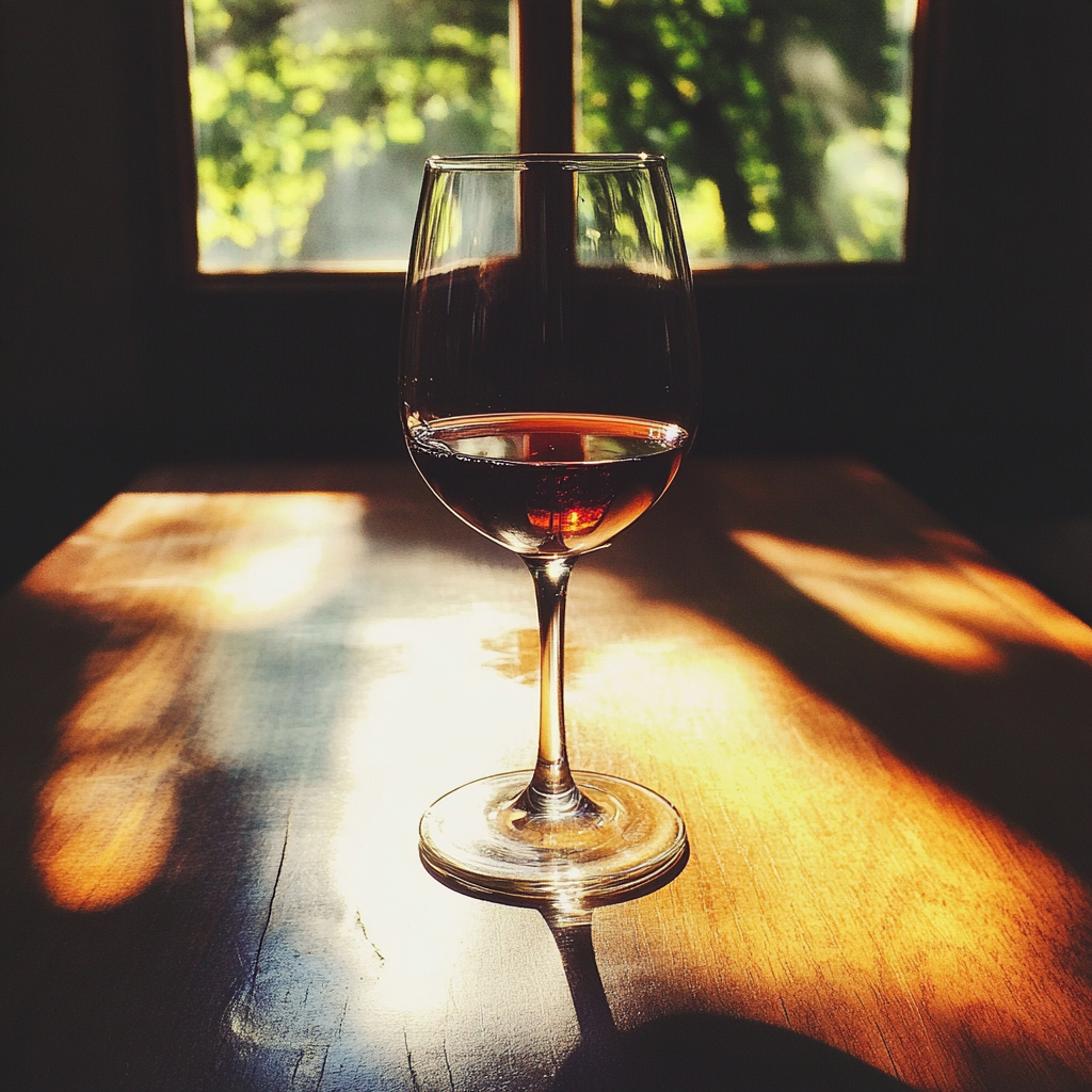 A glass of wine on a table | Source: No source