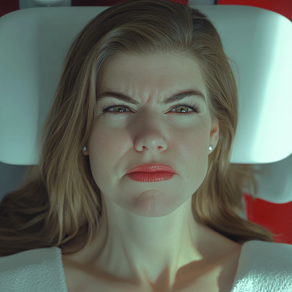 An angry woman lying on a massage table | Source: No source