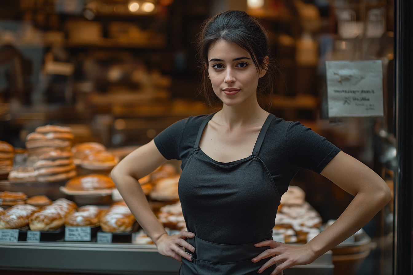 An assertive woman standing in a bakery | Source: No source
