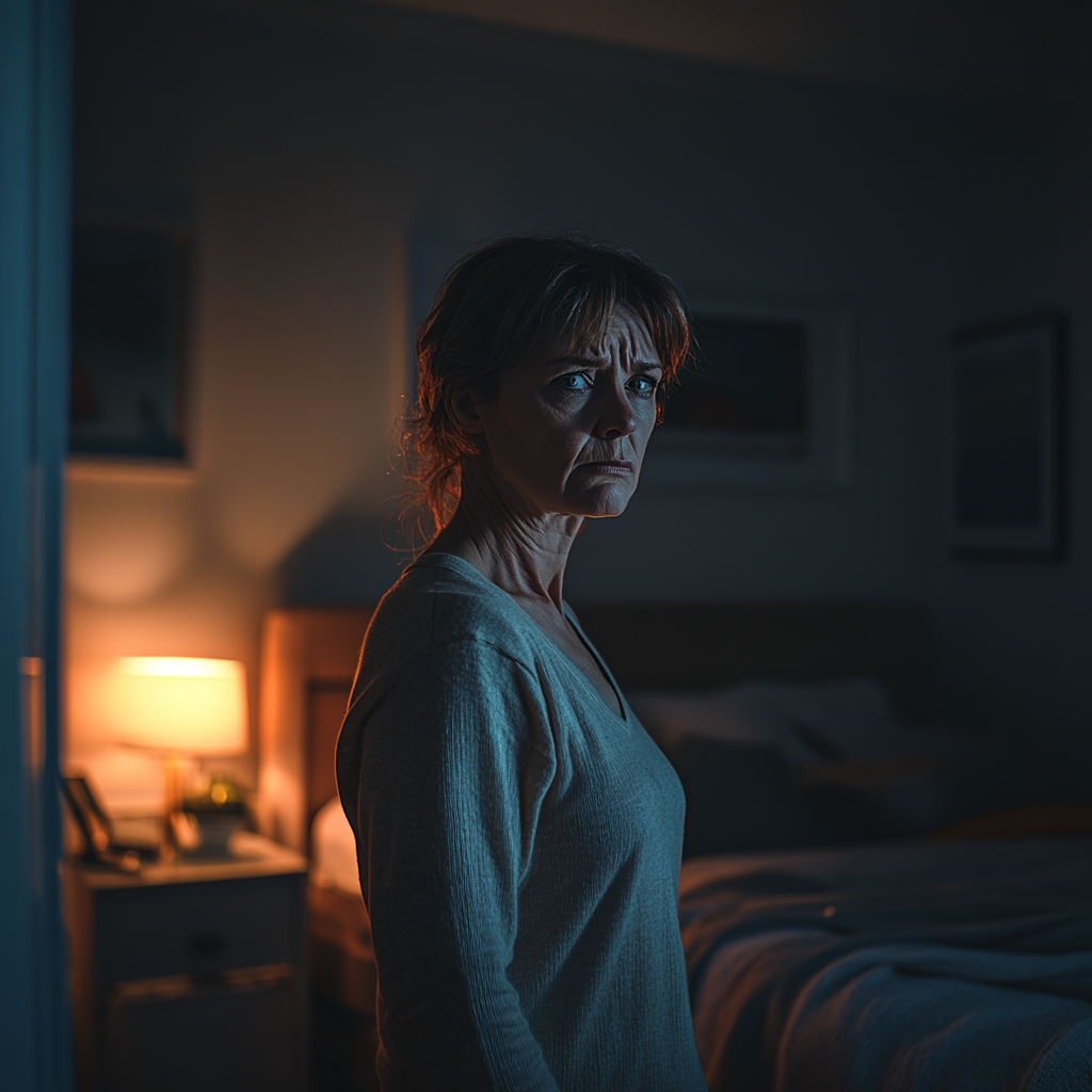 An angry mature woman in her bedroom | Source: No source