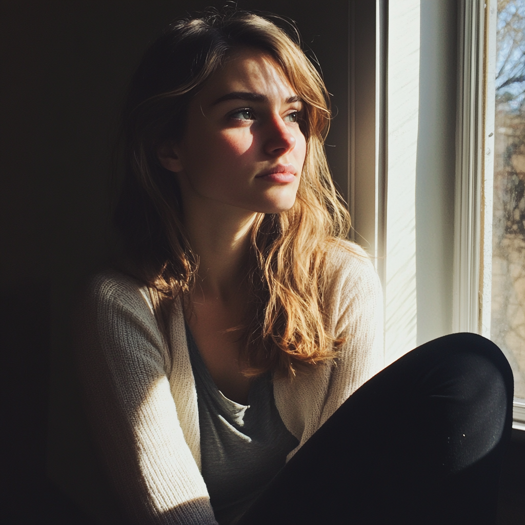 A young woman looking out a window | Source: no source
