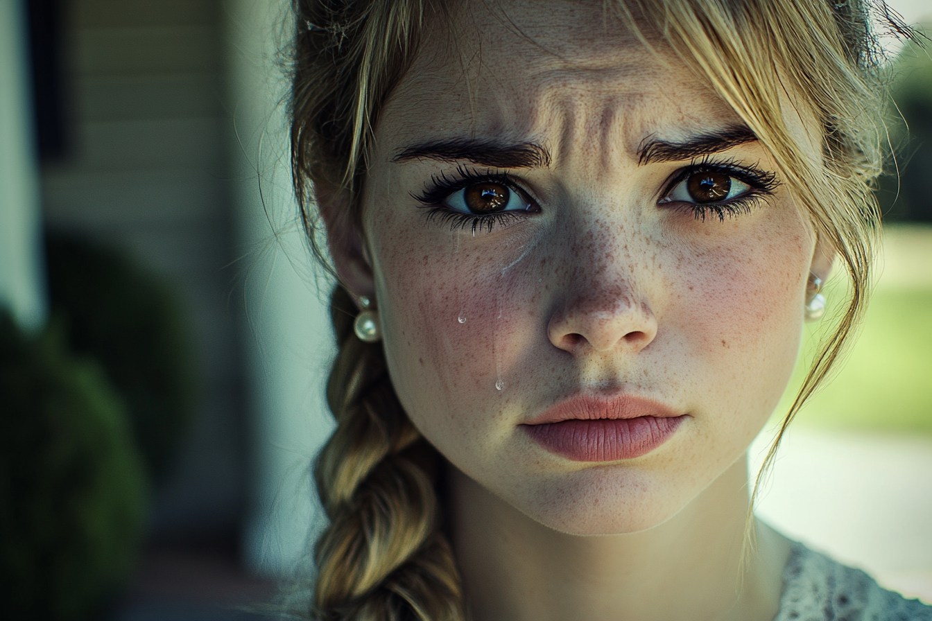 Woman in her late 20s crying on the front porch | Source: No source