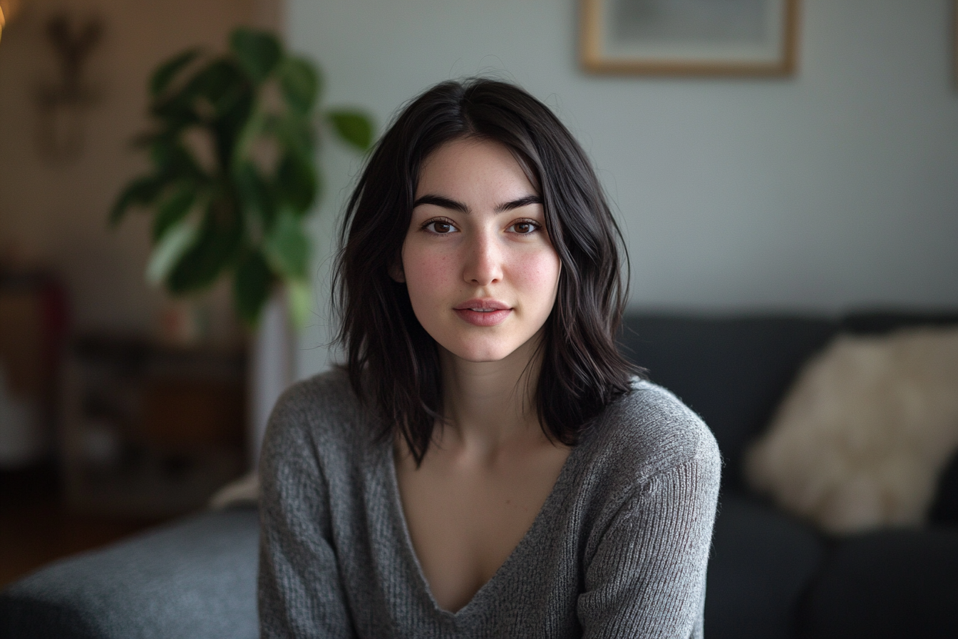 A woman sitting on a couch | Source: No source