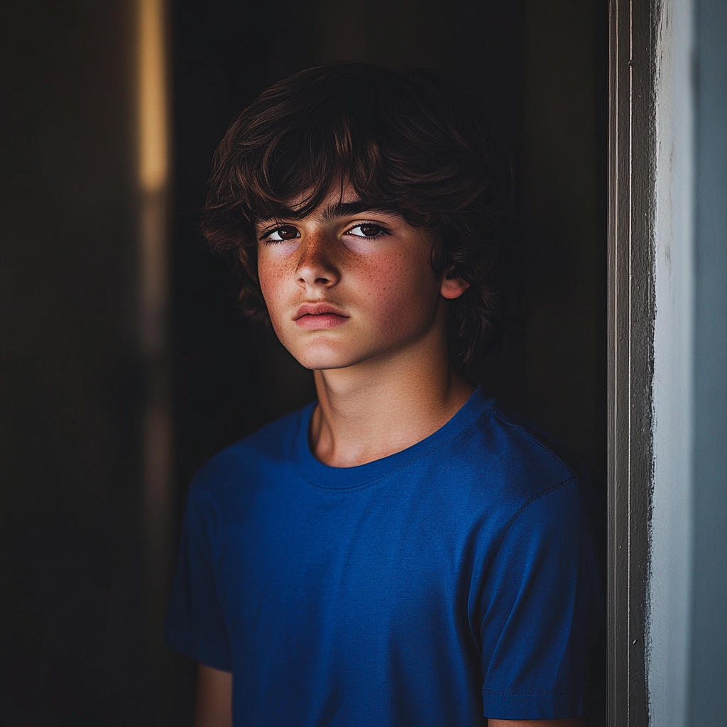 A teenage boy standing in a doorway | Source: no source