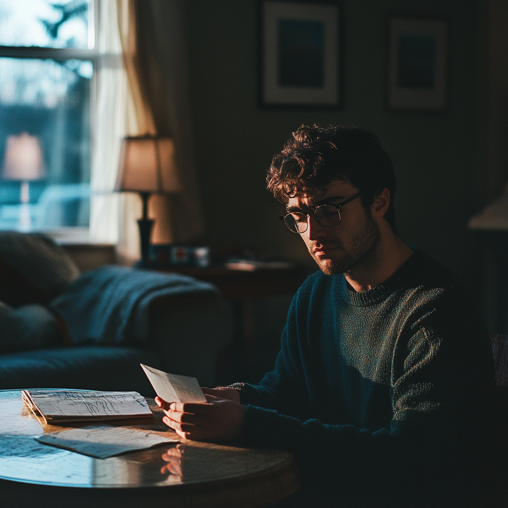 A man reading his note in his living room | Source: no source