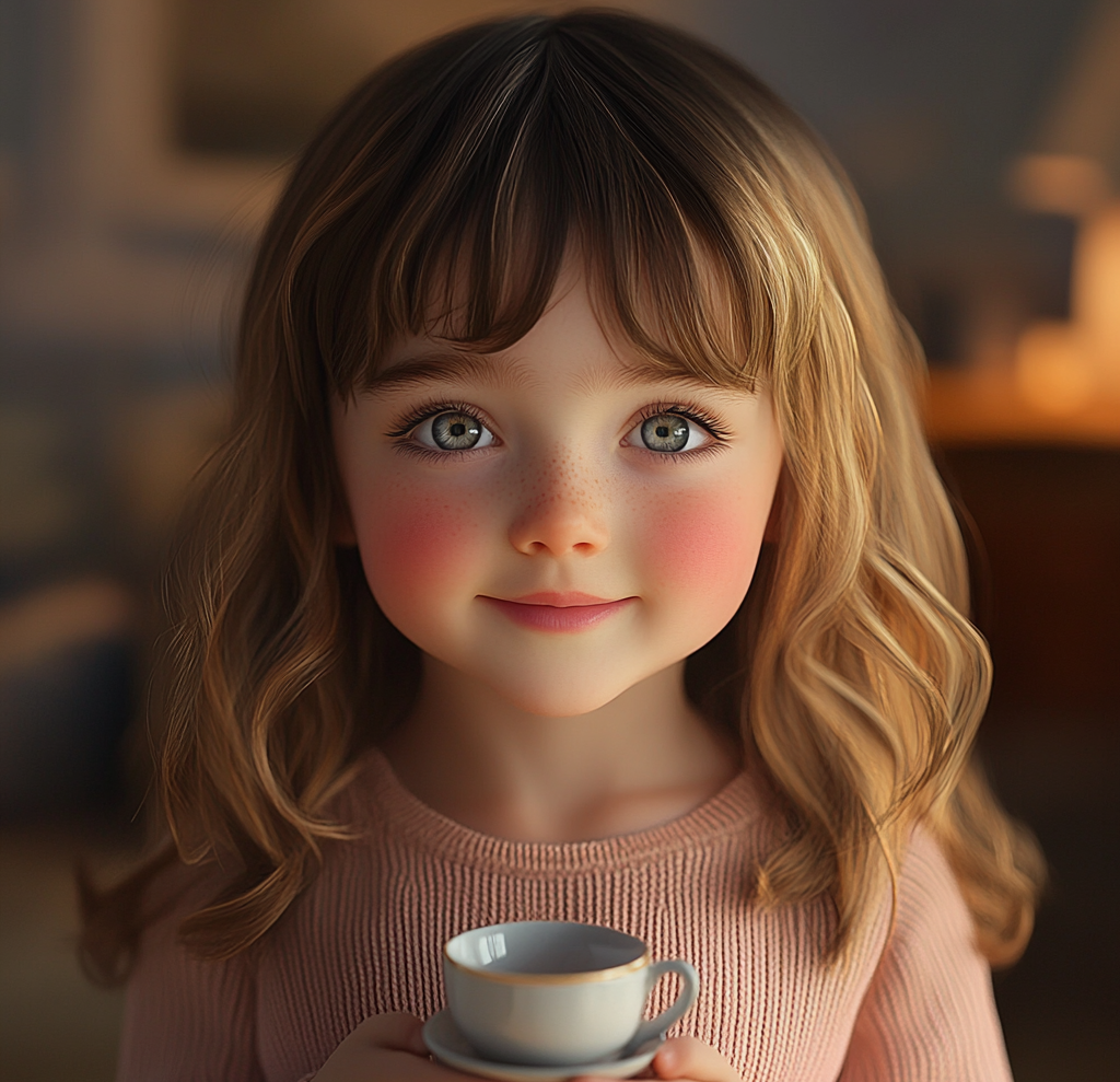 A little girl holding a teacup | Source: No source