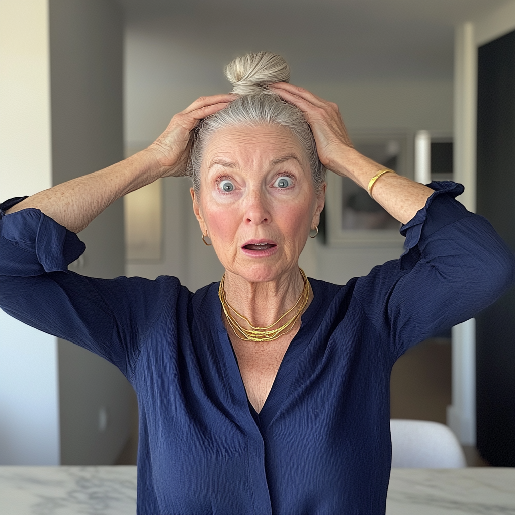 A shocked old woman with her hands on her head | Source: no source