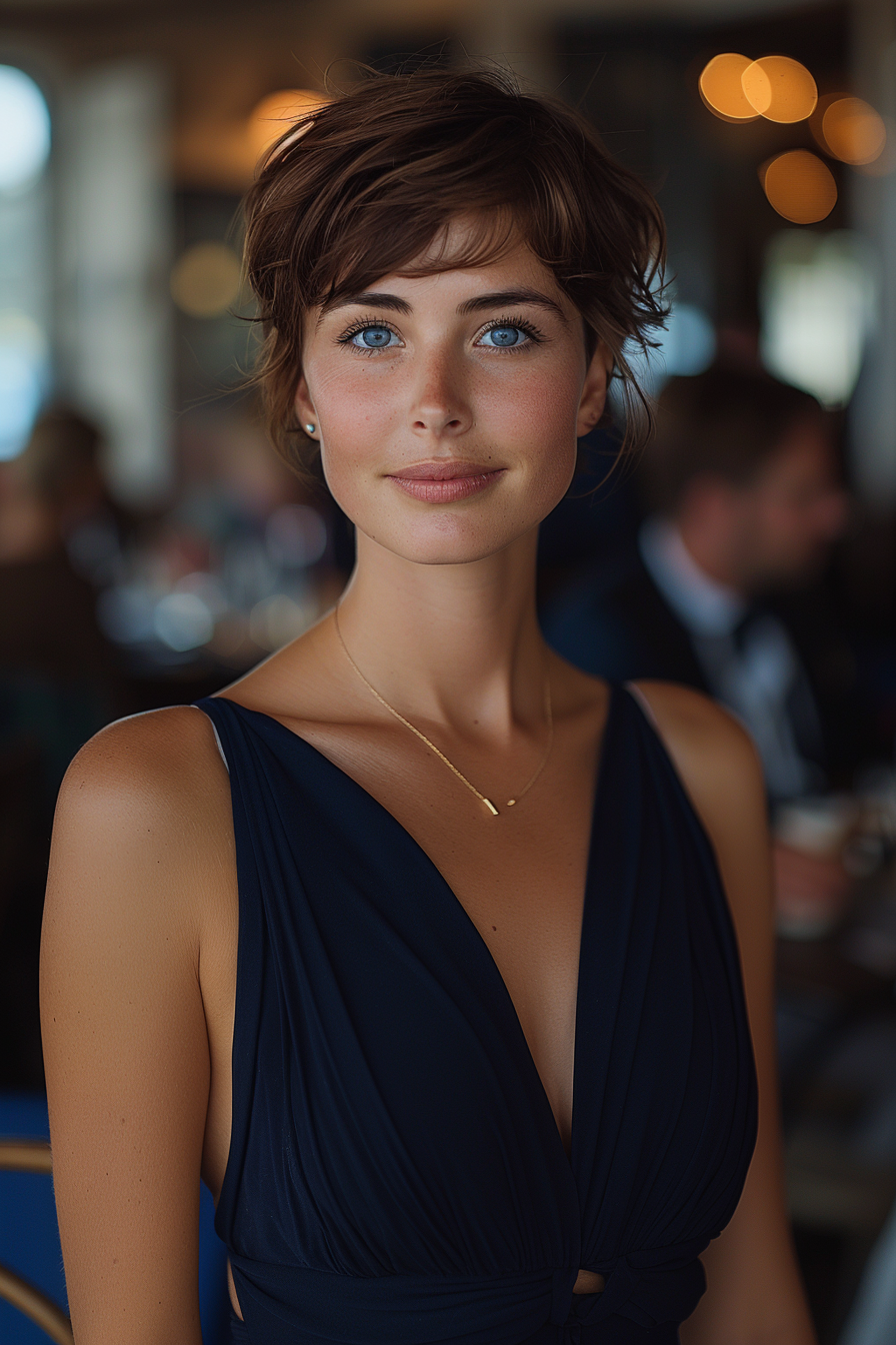 The woman in a navy blue dress | Source: No source