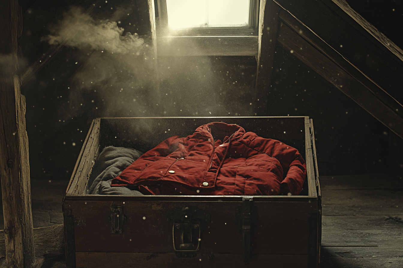 A red jacket in a trunk in an attic | Source: no source