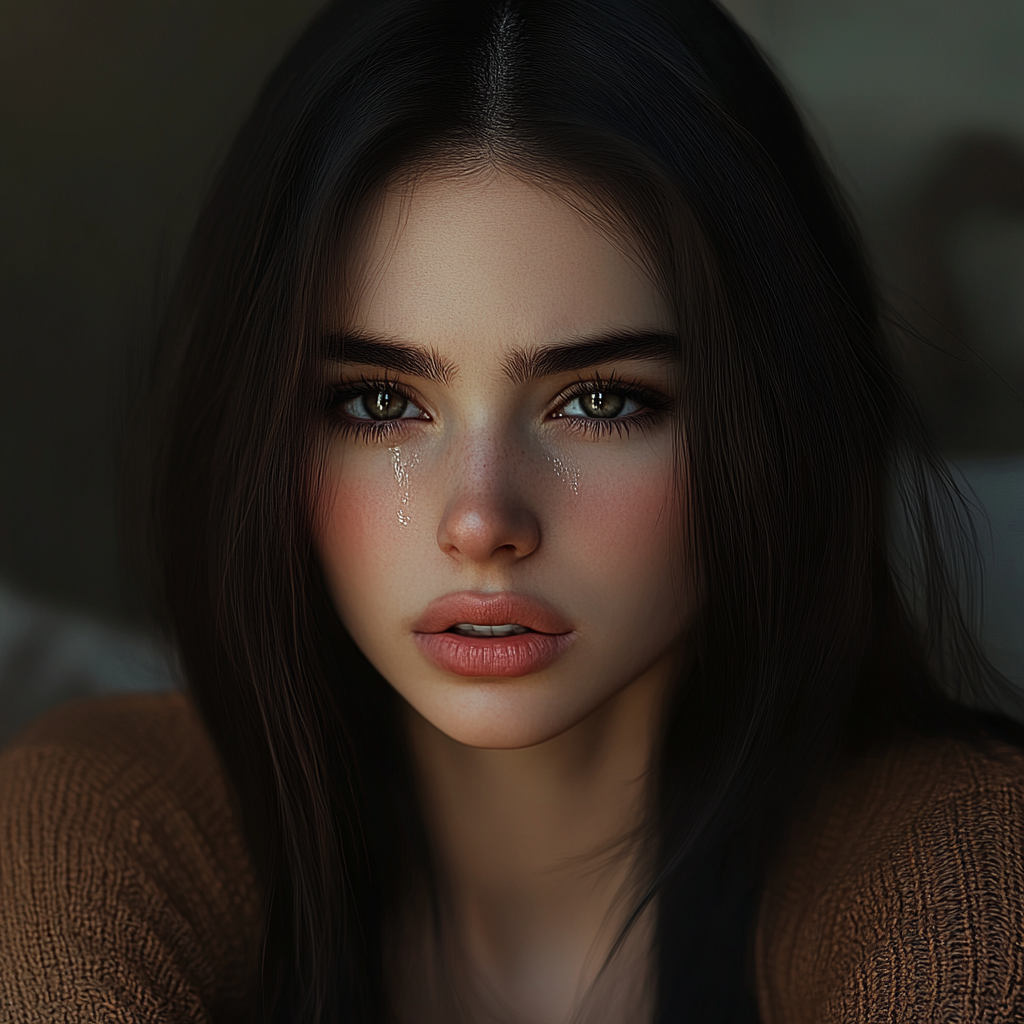 A sad, teary-eyed woman | Source: no source