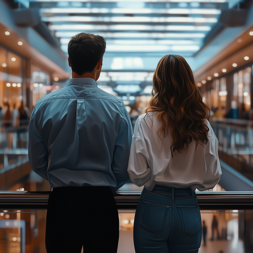 A man and a woman standing in a mall | Source: no source