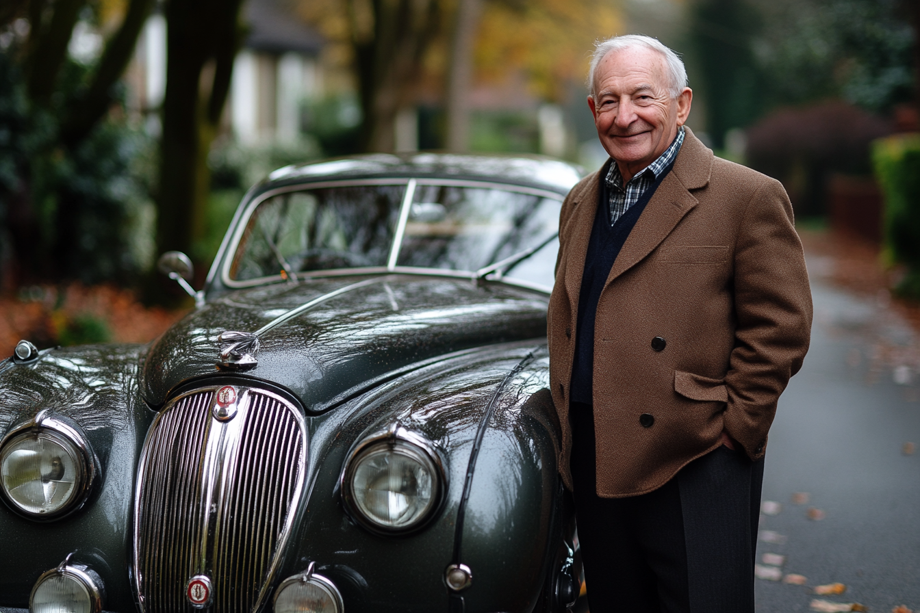 A man with a warm smile standing beside a vintage car | Source: no source