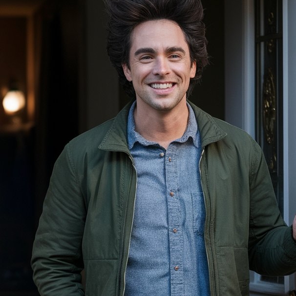 A young man standing in a doorway, smiling | Source: no source