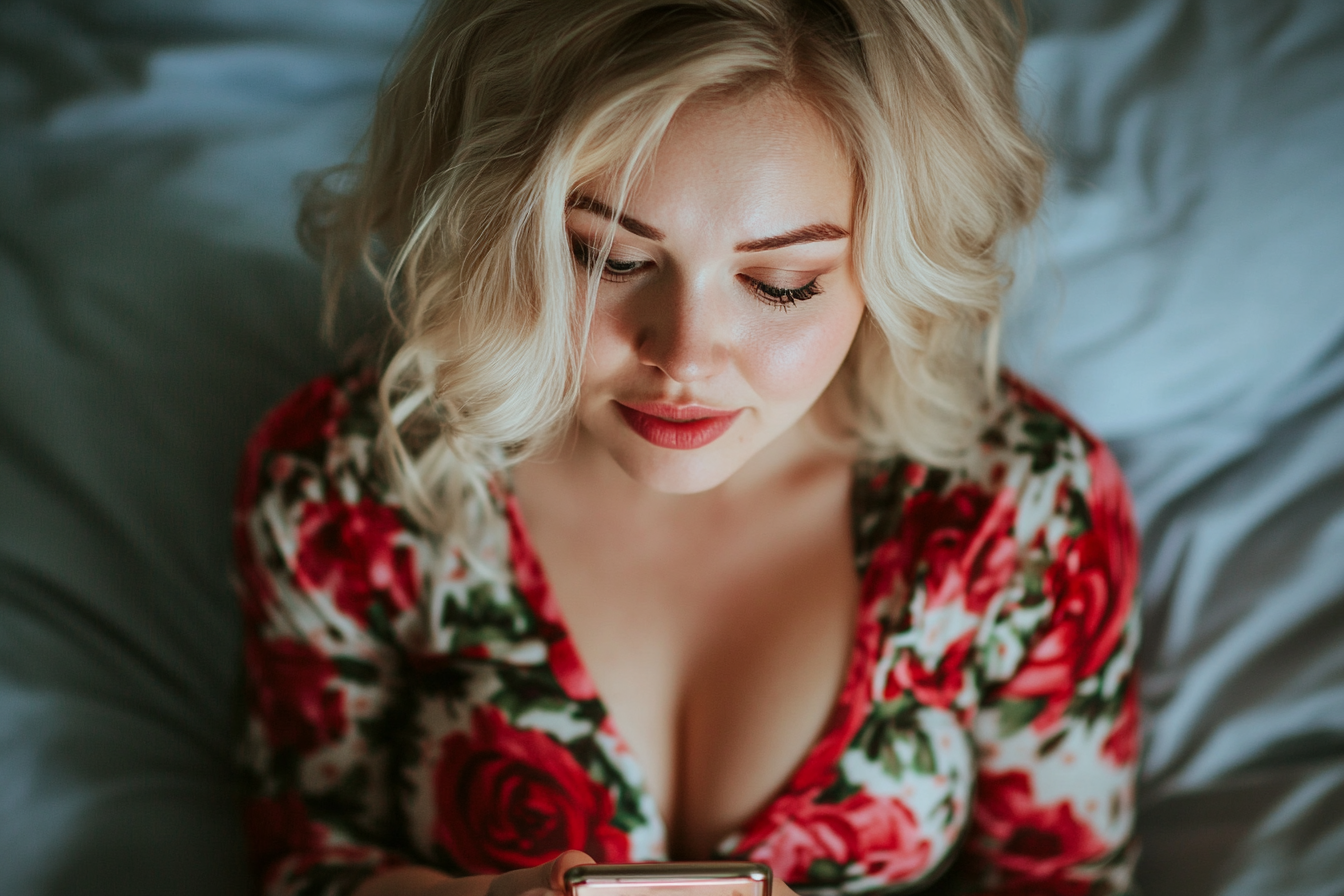 A woman in bed looking at her phone | Source: no source
