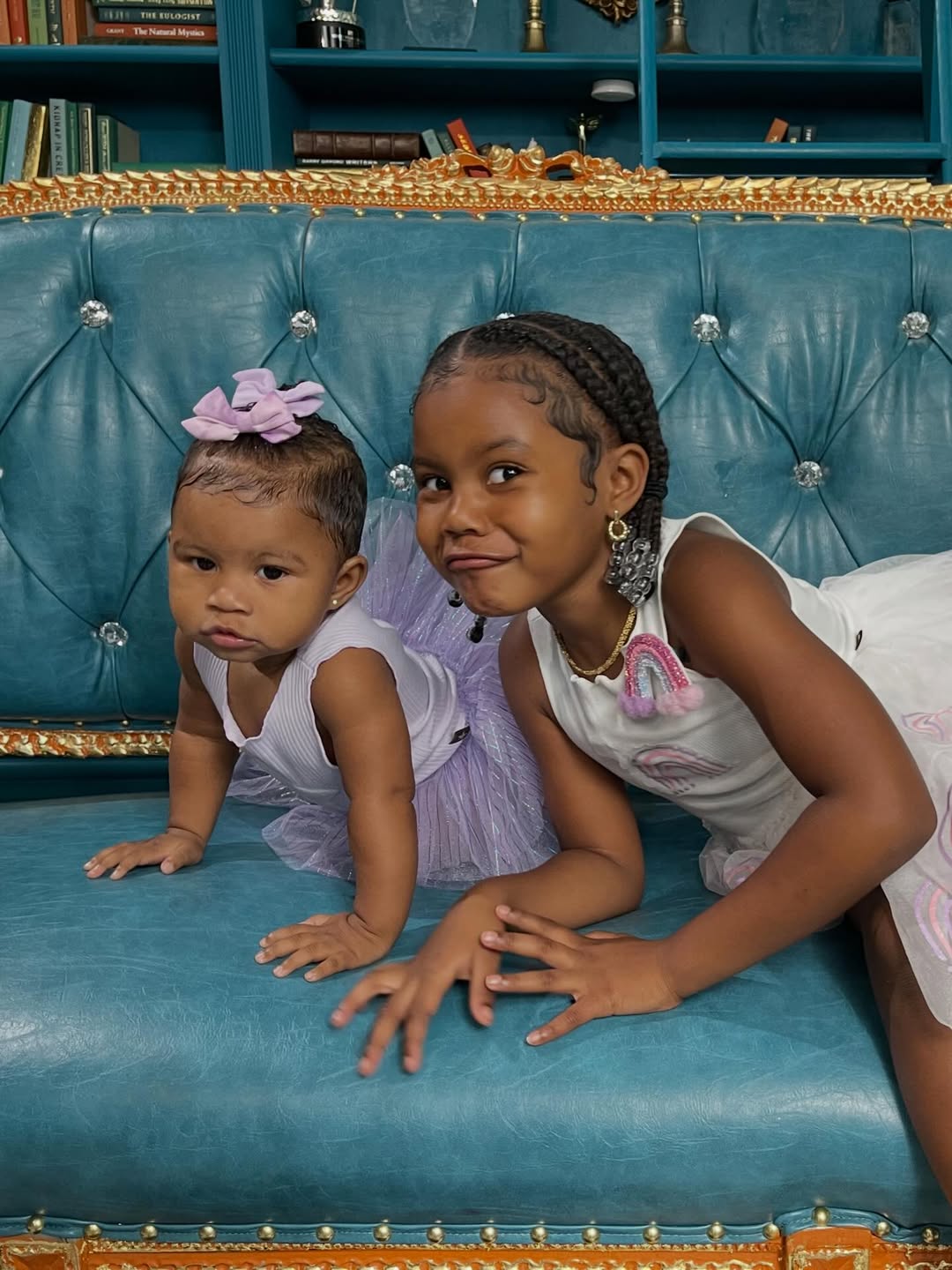 Teyana Taylor's daughters, Junie Shumpert and Rue Rose Shumpert, from a post dated December 17, 2025 | Source: Instagram/teyanataylor