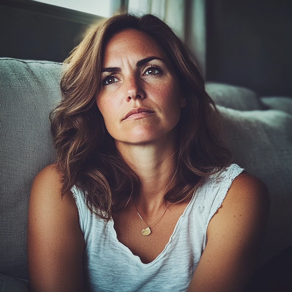 An upset woman sitting on a couch | Source: No source