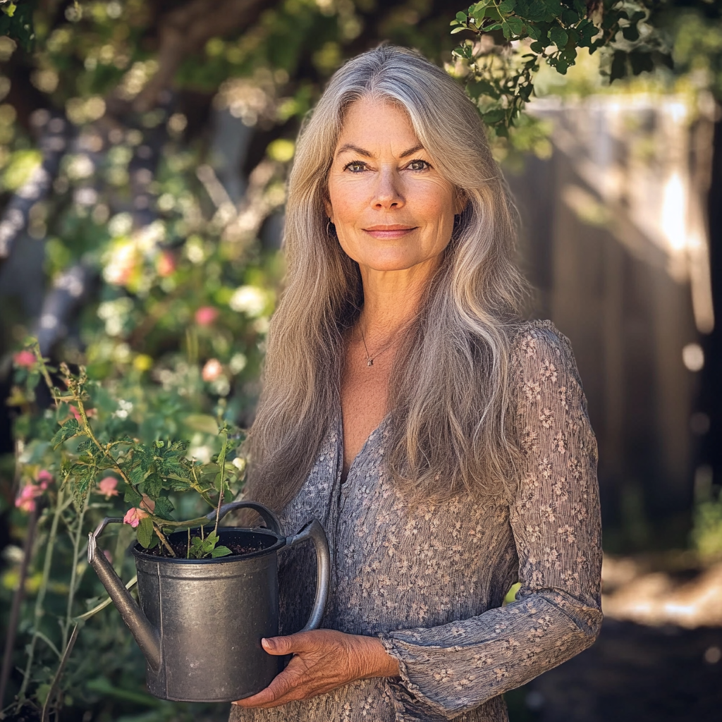 A woman holding a plant | Source: no source