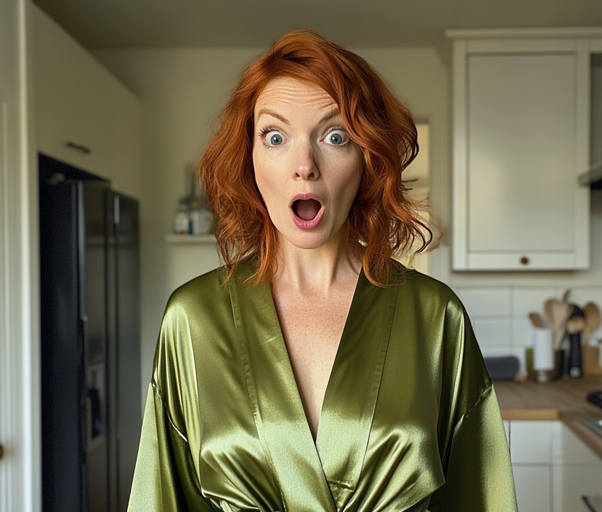 A shocked woman standing in a kitchen | Source: No source