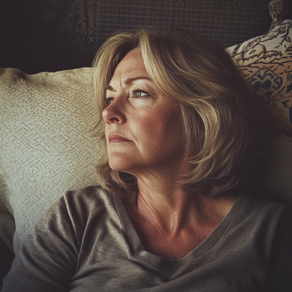 An older woman sitting on a couch | Source: no source