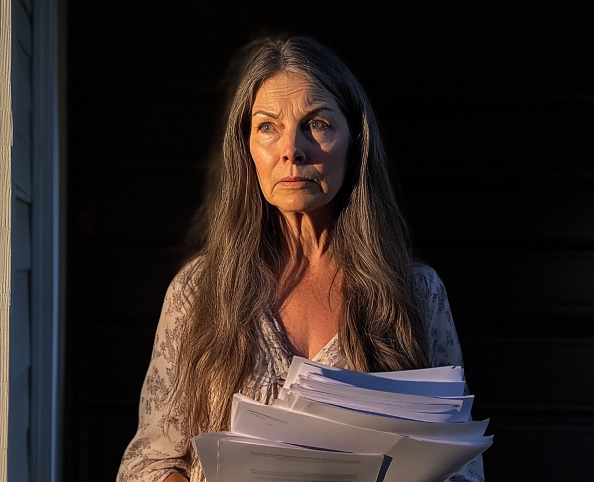 A woman holding a stack of paperwork | Source: no source