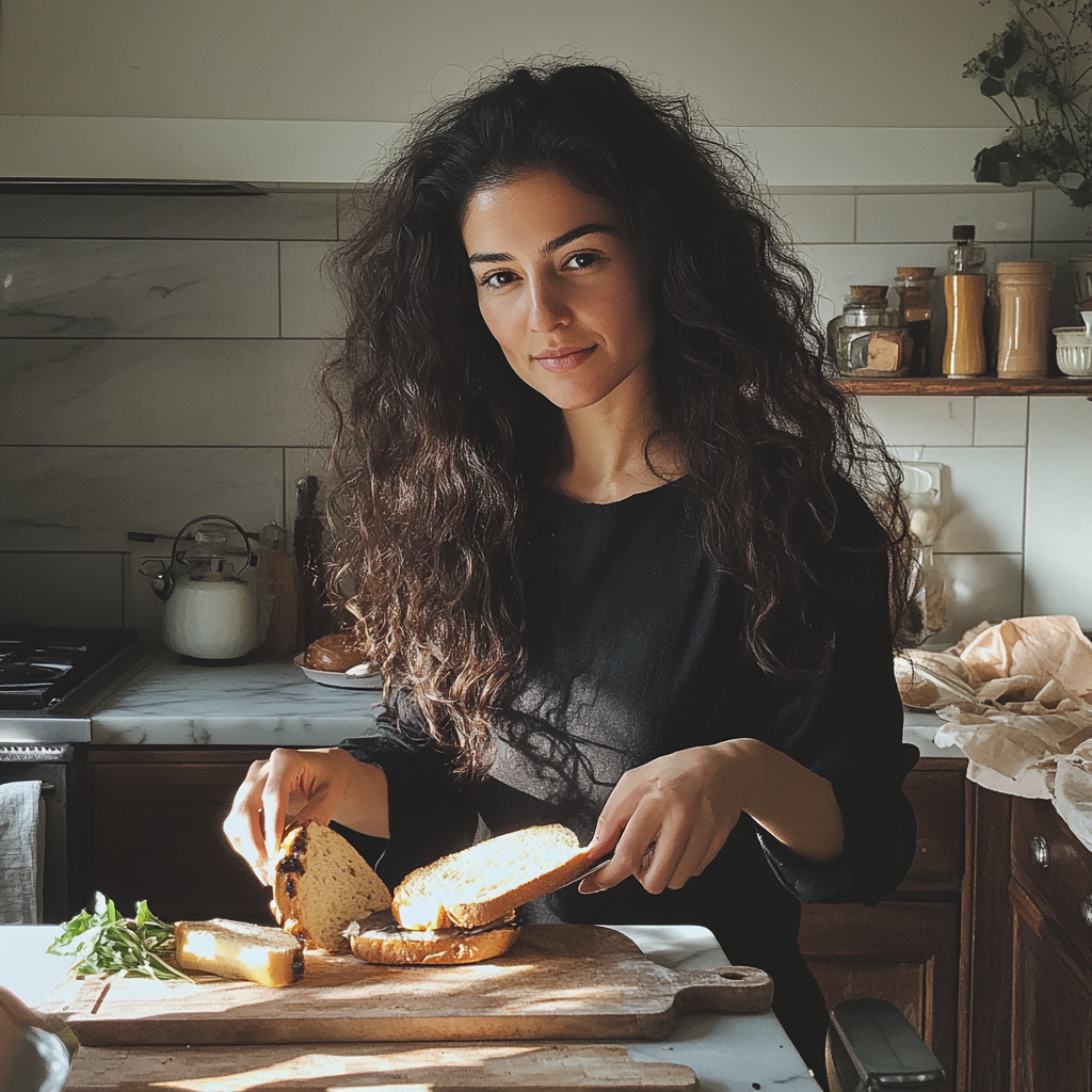 A woman standing in a kitchen | Source: No source