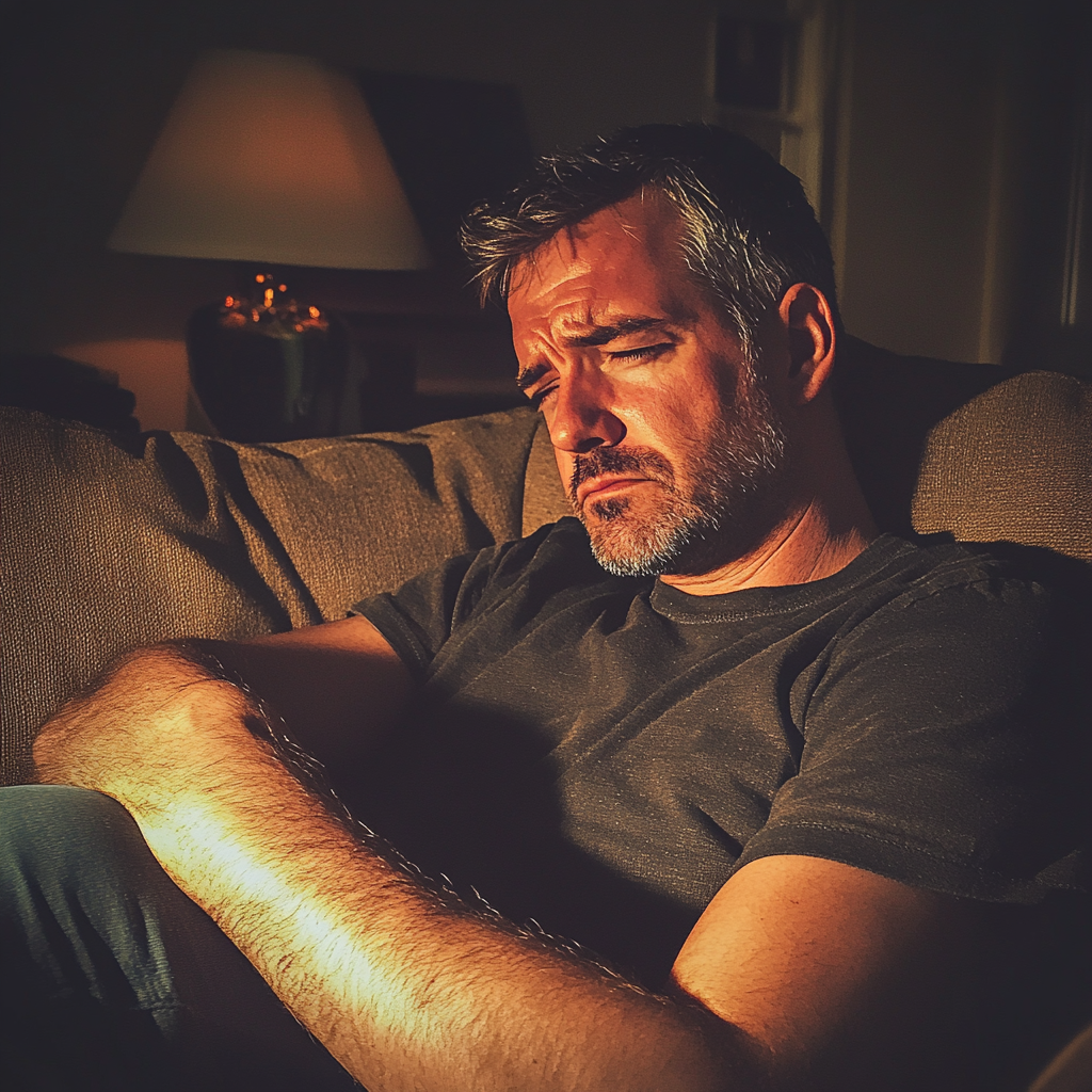 An upset man sitting on a couch | Source: No source